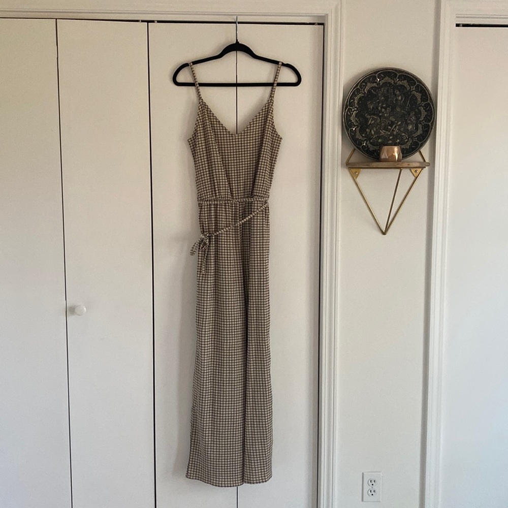 H&M grid print tan and black pantsuit size S